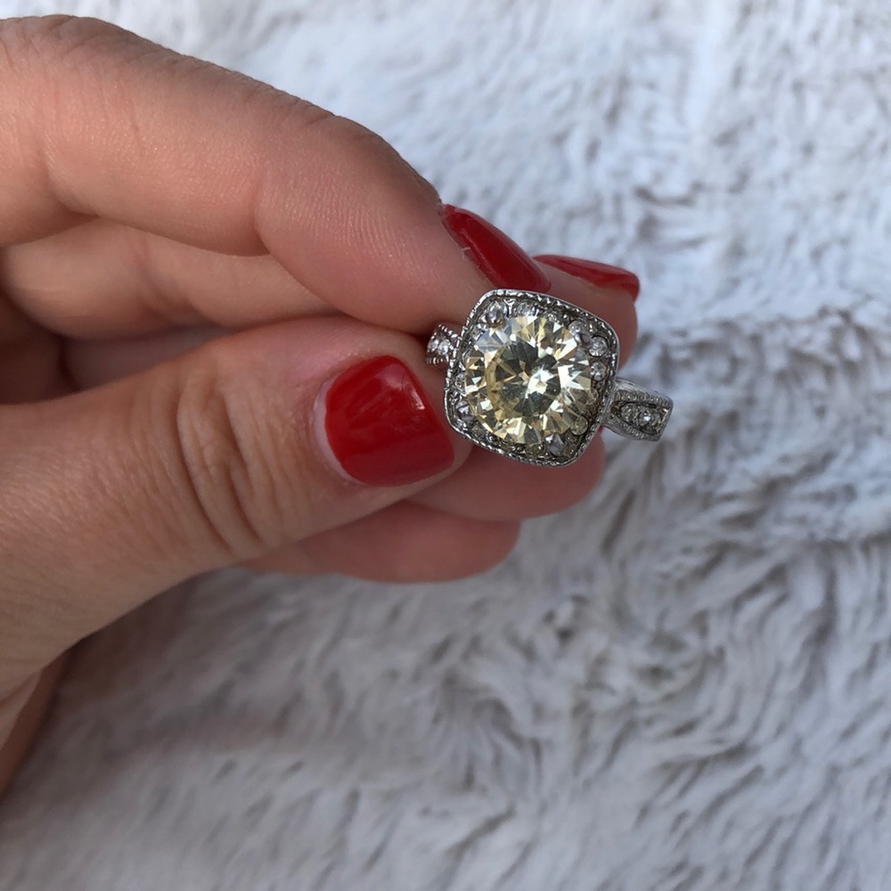 Canary Yellow Halo Cubic Zirconia Ring
